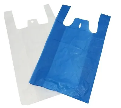 £38.90 • Buy HIGH QUALITY PLASTIC VEST CARRIER BAGS BLUE OR WHITE 11 X17 X21  *ALL QTY'S*