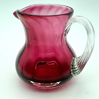 Vintage Hand Blown CRANBERRY GLASS Small Pitcher Applied Handle No Chips • $12.99