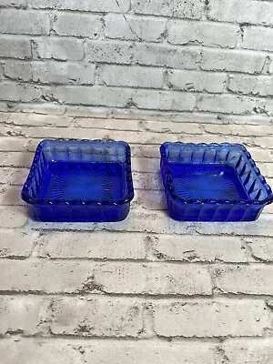 Vintage Colbolt Blue Glass Small Multi-Use Candy/Nut  Dish 4  Square Set Of 2 • $20