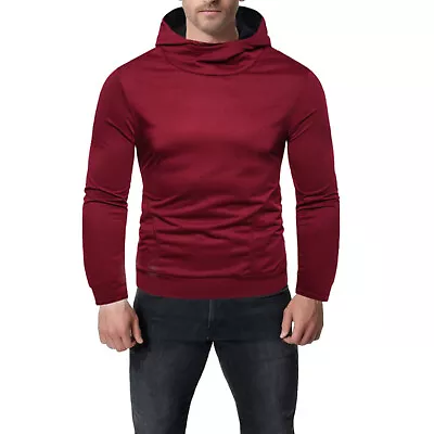 Men High-Neck Casual Solid Color Pullover Slim-Fit Long Sleeve Hoodie Sweatshirt • $24.44