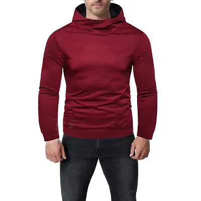 Men High-Neck Hoodie Sweatshirt Casual Solid Color Pullover Slim-Fit Long Sleeve • $33.43