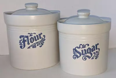 Vintage Pfaltzgraff Yorktowne Crock Stoneware Canister Set Of 2 Sugar & Flour • $28