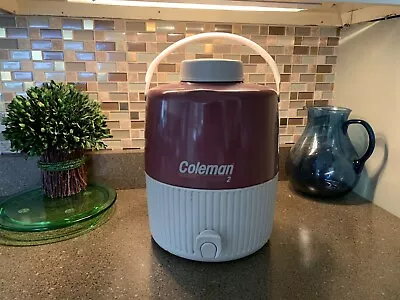 Vintage Coleman Two Tone Red Insulated Water Cooler 2 Gallon Jug W/ Drink Cup • $26.99