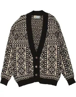 KAPPA Mens Cardigan Sweater XL Black Fair Isle Wool AN02 • £22.95