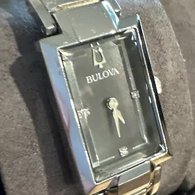 Bulova Women's Quartz Diamond Accent Tank Black Dial Bangle 33mm Watch 96P209 • $67.49