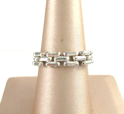 Italy Solid .925 Sterling Silver Puzzle Ring Mesh Band Moving Chain Sz 8 • $31.96