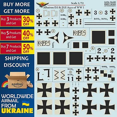 Albatros D.I & D.II Aces Of WWI 1/72 Scale Decals Kit Print Scale 72-235 • $25.99