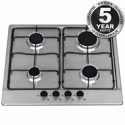 SIA SSG602SS 60cm Stainless Steel 4 Burner Gas Hob With Enamel Pan Stands • £89.99