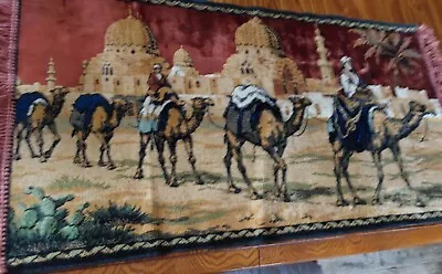 MADE IN LEBANON Vintage Hand Sewn TAPESTRY - MIDDLE EASTERN CAMELS 43 X 22 • $75