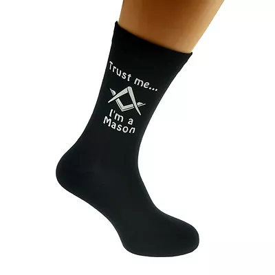 Trust Me I'm A Mason Compass & Square No G Mens Black Socks UK 5-12 - X6N296 • $6.15