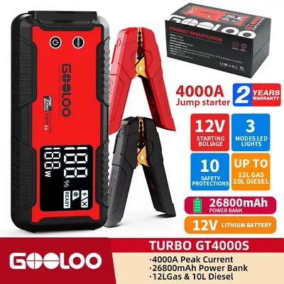 GOOLOO GT4000S Jump Starter 4000 Amp Car Starter 100W Fast-Charging 12V Jump Box • $109.99