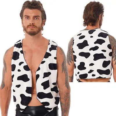 Mens Flannel Cow Vest Sleeeless Cow Print Waistcoat Top Festival Hippie Costume • £11.95