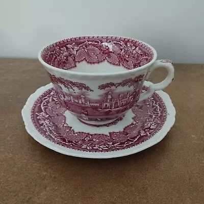 Vintage Mason's Red Or Pink 'Vista' Pattern  Tea Cup And Saucer 250ml • £7.95