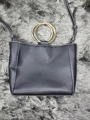 Mango Womens Faux Leather Purse Medium Black Gold Shoulder Bag Chain Ring MNG • $14.78