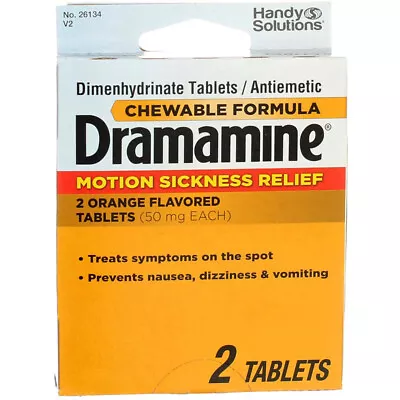 5 Pack Dramamine Motion Sickness Relief Chewable Tablets Orange 2 Ct • $13.20