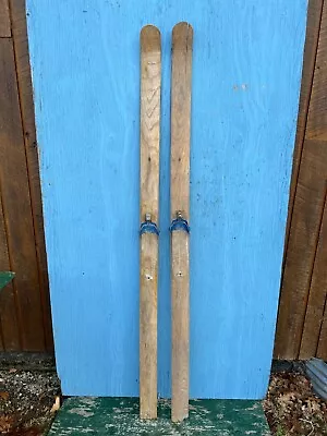 ANTIQUE Wooden Snow Skis Vintage Measuring 76  Long BROWN Finish GREAT CHARACTER • $99.83