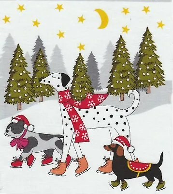 Fabric Picture Panel Christmas Dalmatian Dachshund Dog  13 X 15cm Quilting Block • £1.55