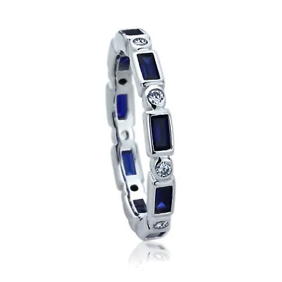 $192.99 • Buy Women Fine Band 14K White Gold Blue Sapphire CZ Stackable Wedding Eternity Ring
