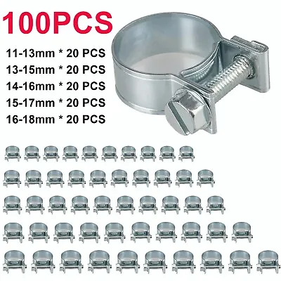 $23.99 • Buy 100pcs (11-18mm) Fuel Injection Gas Line Hose Clamps Clip Pipe Clamp Set US