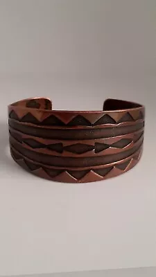 Vintage Solid Copper Cuff Bracelet. Engraved Design. Signed Copper. Unisex • $30