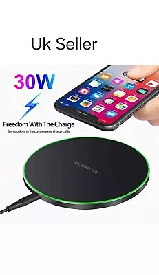 30W Fast Wireless Charger Charging Pad For Apple IPhone & Samsung • £6.45