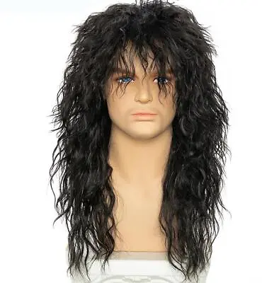 Men's Long Curly Synthetic Wavy Hair 80s Punk Rock Wig Cosplay Wigs • $16.50