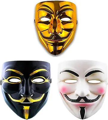CUQOO V For Vendetta 3pc Mask Set ? Adult Halloween Costume In Gold White And • £9.50