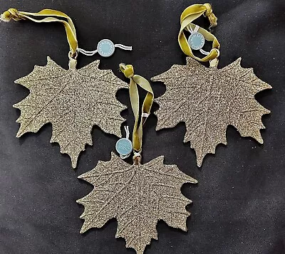 3 Martha Stewart Glitter Gold Heavy Metal Maple Leave Ornaments • $38