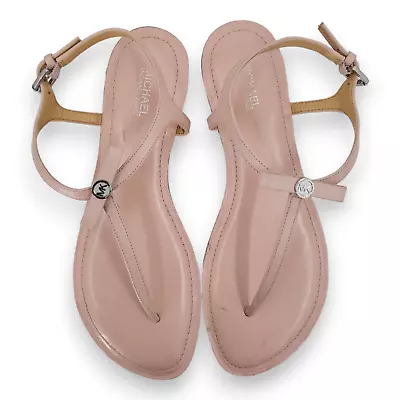 Michael Kors Pink Flat Leather Summer Strappy Thong Sandals Women's Size 7.5 • $18