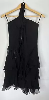 Lisa Ho Tassel Chiffon Dress Black  BNWT Size 6 • $199.95