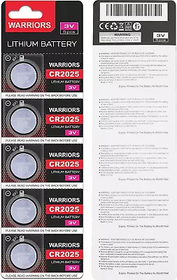 Warriors 2025 CR2025 Coin Button Cell 3V 3 Volt Lithium Batteries 5X Retail P... • $11.09