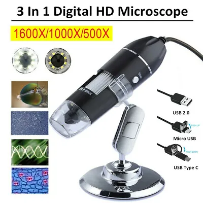 3In1 1600X USB Microscope Digital Cam Magnifier Endoscope For PC Android Phone • $19.96