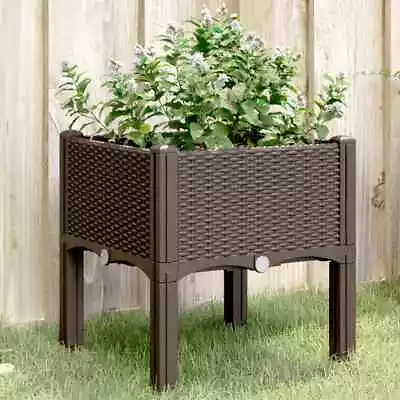 Garden Planter With Legs Outdoor Flower Pot Box Brown PP VidaXL • £27.99