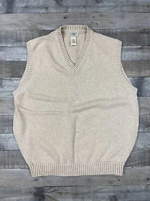 LL Bean Sweater Vest Mens Large Tan Sleeveless Knit Casual Pullover Top • $24.95