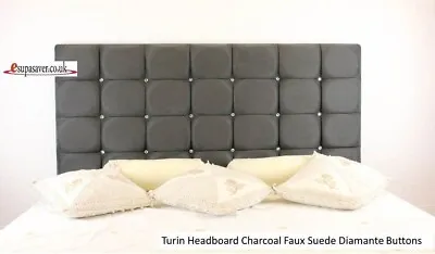 £65 • Buy Turin Bed Headboard Faux Suede  All Sizes Available Diamante Buttons Esupasaver