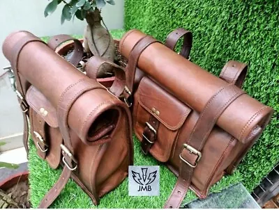 Brown Leather Motorcycle Saddle Bag 2 Side Panniers Luggage Saddlebags Tool Bags • $62.60