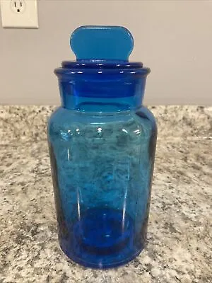 $9.99 • Buy Vintage Blue Glass Apothecary Jar With Lid
