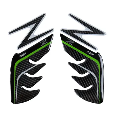 Motorcycle Fuel Tank Side Pad Decal For Kawasaki Z650 Z900 Carbon Black & Green • £19.99