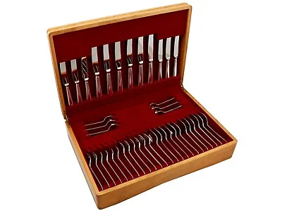 Vintage Sterling Silver Canteen Of Cutlery For Six Persons Feather Edge Pattern • $5905