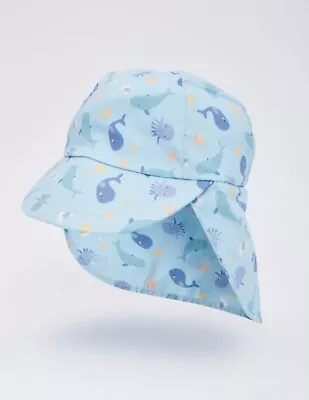 Baby Boys Blue Sea Print Keppie Sun Hat UPF 50+ Size 3-6 6-12 12-24 Months • £6.89