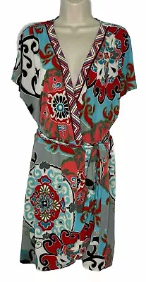 NWT Hale Bob Vintage Moroccan Floral Dolman Sleeve Faux Wrap Dress Sz Large • $74.99