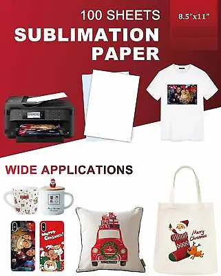 100 Sheets A4 Heat Sublimation Paper Transfer Paper For Inkjet T-Shirts Mugs US • $13.98