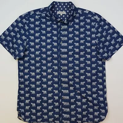 Ted Baker Mens Shirt Size 5 - Large Slim Fit Blue Leopard Print Summer Casual • £24.99