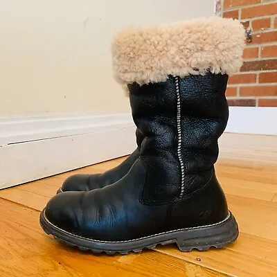 Women's UGG 5490 Brooks Shearling Leather Sheepskin Tall Boots Black Size 8 • $149.99