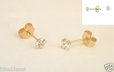 9ct Gold Tiny Small 3mm Clear White Round CZ Studs Earrings Girls Kids Bday GIFT • £13.99