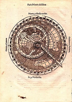 VOLVELL WORLD APIAN WHEEL NORTH POLE AMERICA Antique Authentic Rare Map 1545 • $1350