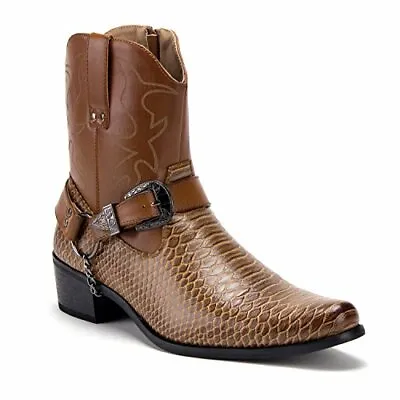 Men's Classic Western Tall Ankle High Cowboy Moto Motorcycle Riding Dress Boots • $49.99