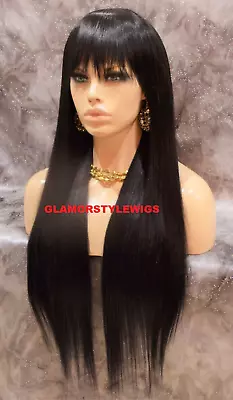 43'' Full Wig Extra Long Wavy Layered With Bangs Darkest Brown #2 Heat Ok Nwt • $59.95