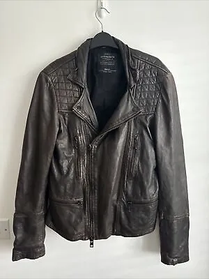 *RARE STYLE* Brown ALL SAINTS CARGO LEATHER JACKET Biker Conroy S RRP £358 • £94.99