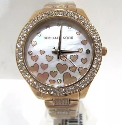 Michael Kors New Ladies Liliane Crystal Hearts Mother Of Pearl Dial MK4597 Watch • $132.99